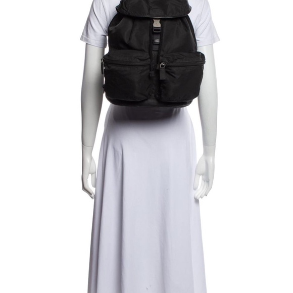 Authentic Prada Saffiano-Trimmed Tessuto Backpack Black